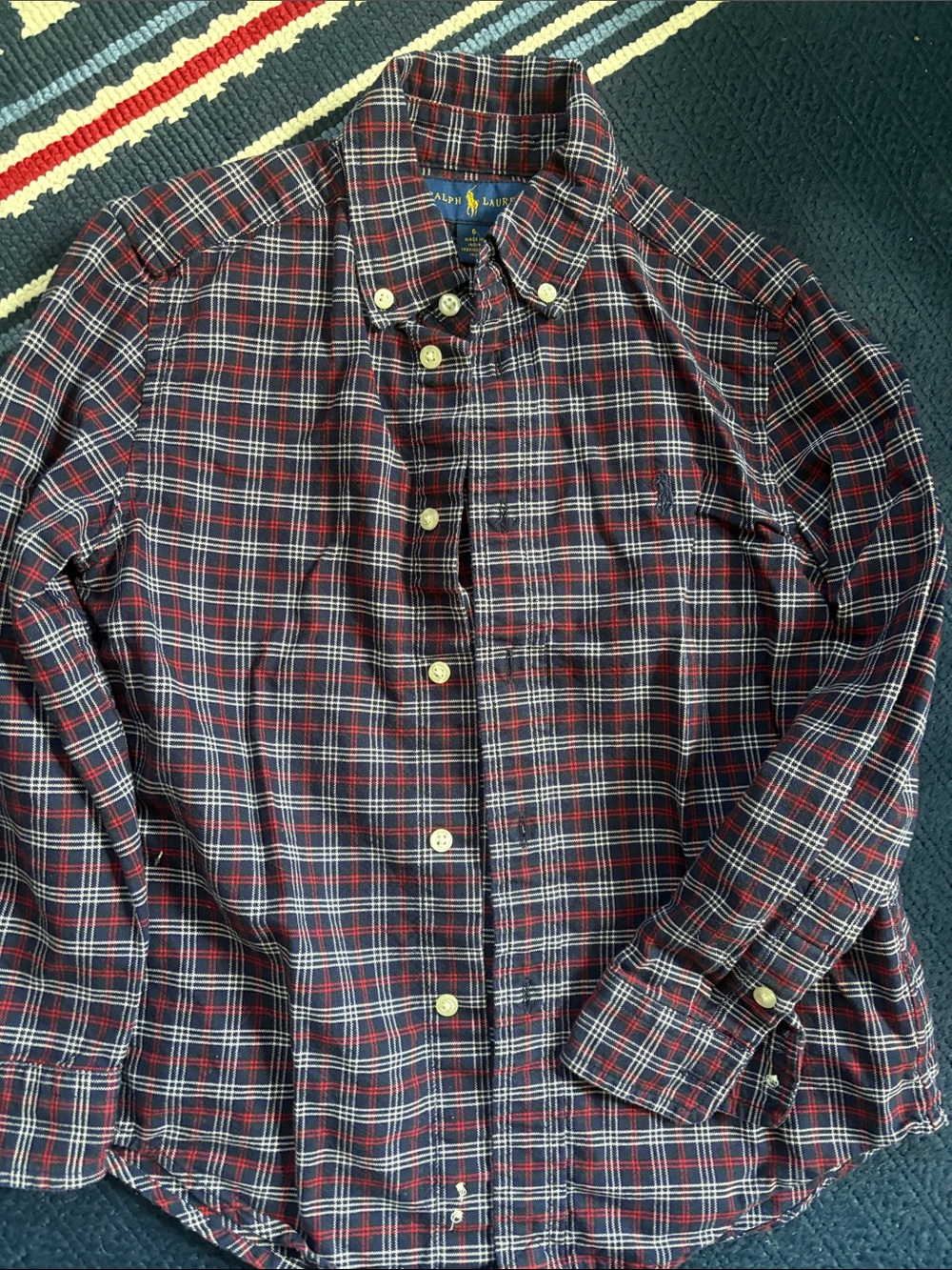 Ralph Lauren Boys Navy and Red Plaid Button-Down Shirt